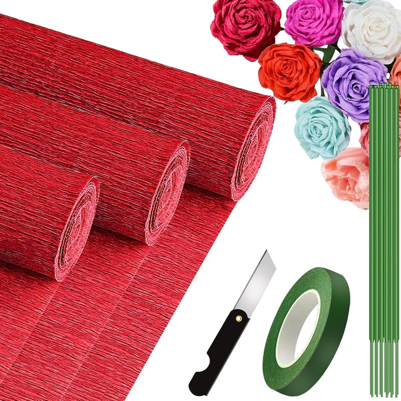 VNAKER Crepe Paper Roll Red, 9.8Inch x 8.2Ft/3Rolls, Heavy Papel Crepe Set Multi-Color, Crepe Paper for Flower Making, Valentine's Day, Wedding Ceremony, Birthday Halloween Thanksgiving,DIY Craft - Image 1